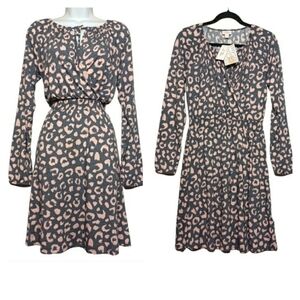 LULAROE Blush Pink Gray Leopard Animal Print Jody Stretchy Long Sleeve Dress NWT